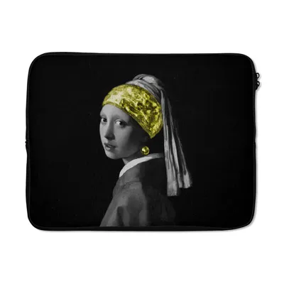 Produktbild von MuchoWow® Laptop Hülle 17 Zoll Laptoptasche Johannes Vermeer - Mädchen mit Perlenohrring - Gold - Zipper - Schutzabdeckung