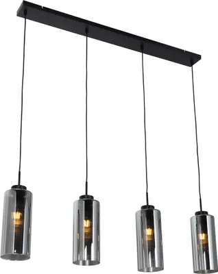 Produktbild von QAZQA - Art Deco Art-Deco-Hängelampe I Pendellampe I Pendelleuchte schwarz mit Rauchglas 4-flammig – Laura I Wohnzimmer I Schlafzimmer - Länglich - LED geeignet E27