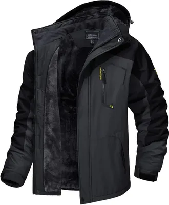 Produktbild von Herren Winter Skijacke mit Fleece-Futter und abnehmbarer Kapuze S Grau-Schwarz
