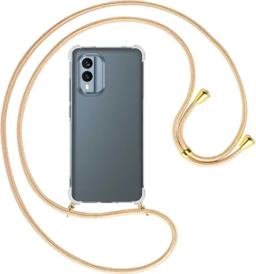 Produktbild von Handykette Backcover-Schutzhülle mit Band (Metall goldfarben) für Nokia X30 5G (6.43'') - Goldkordel