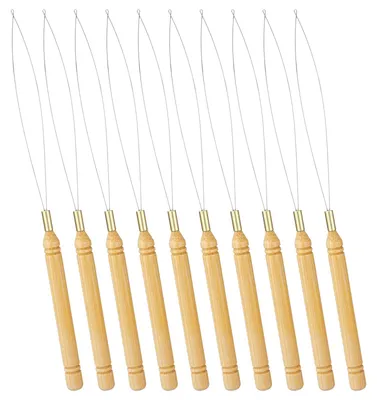 Haarverlängerungswerkzeug-Set, 10 Stück, Nadeleinfädler, Holzgriff