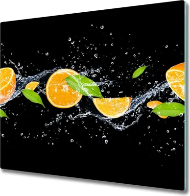 Produktbild von Glas Herdabdeckplatte 60x52 cm Spritzschutz Glasabdeckplatte Schneidebrett Orangen und Wasser
