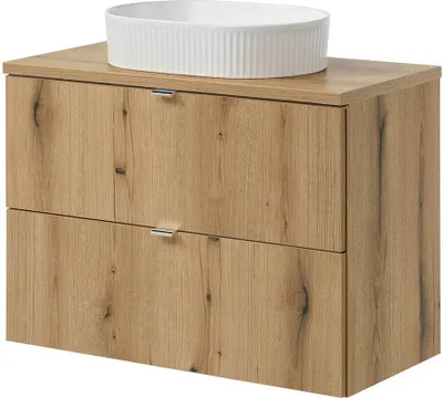 Produktbild von Waschtisch 'Skelbolu' mit Keramikwaschbecken und 2 Schubladen 80 x 71 x 40 cm Eichenoptik