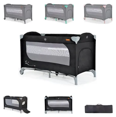 Produktbild von Cangaroo Reisebett Skyglow 2 Ebenen Räder Matratze Seiteneingang Tasche Bremsen schwarz