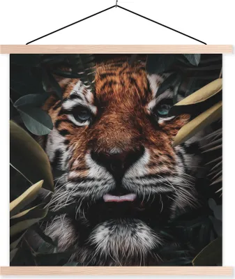 Produktbild von MuchoWow® Textilposter Tiger - Blatt - Tiere 60x60 cm mit holzfarbenen Rahmen - Wanddekoration