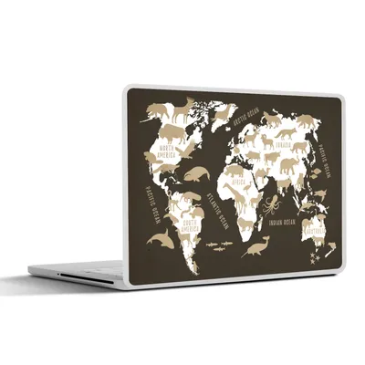 Produktbild von MuchoWow® Laptop Aufkleber Sticker Cover Weltkarte - Tiere - Beige 25x18 cm - Laptop-Deko