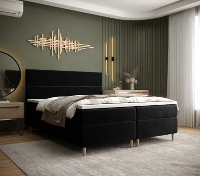 Zdjęcie produktu dla Łóżko boxspring ANGELES – 200 x 200, czarne