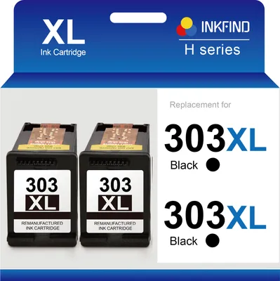 The image shows the packaging of two black ink cartridges.