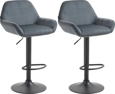 Produktbild von 2er Set Barhocker HLO-CP8 Samt schwarz dunkelgrau