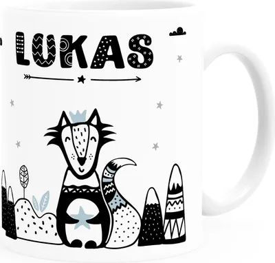 Produktbild von Kindertasse Fuchs Tiere Skandi-Stil personalisierte Namenstasse für Kinder Junge Mädchen SpecialMe® Jungen weiß Keramik-Tasse