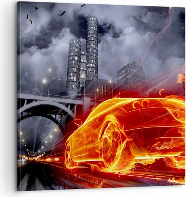 Produktbild von Bild auf Leinwand - Leinwandbild - Auto Flammen Räder - 60x60cm - Wand Bild - Wanddeko - Wandbilder - Leinwanddruck - Bilder - Kunstdruck - Wanddekoration - Leinwand bilder - Wandkunst - AC60x60-0209