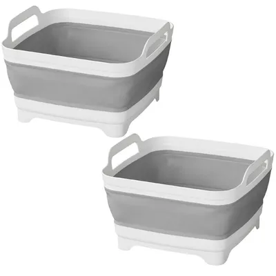 Produktbild von 2x Faltbare Spülschüssel Camping 30x30x20 Waschschüssel Bodenablauf gefaltet 7cm