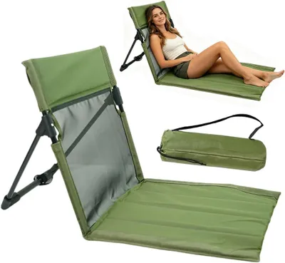 Productafbeelding van Strandmat met rugleuning, groen, 38x39,5 cm, inklapbare vloerstoel voor strand