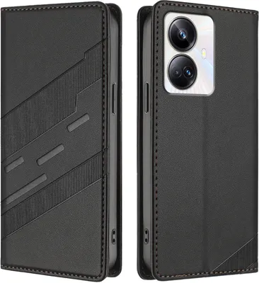 Produktbild von Hülle für Realme 10 Pro+, Kunstleder Brieftaschen Handyhülle mit Kartenfach und Standfunktion Schwarz