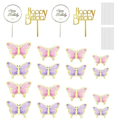 Schmetterling-Tortendekoration 44-tlg., rosa & lila, Papier