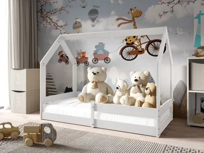 Produktbild von MTJMöbel Kinderbett CZARUŚ 160x80cm ohne Matratze, Hausbett mit Sicherheitsgeländer, Weiß