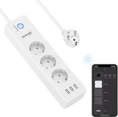 Zdjęcie produktu dla Listwa zasilająca GHome Smart WLAN z 3 gniazdami AC i 3 portami USB