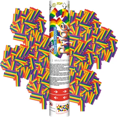 Image de Vulcan Konfetti Shooter Pride - Set de 3 - Drapeaux arc-en-ciel en papier - 30 cm - Convient pour l'intérieur et l'extérieur