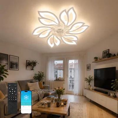 Immagine prodotto di ZMH ventilatore soffitto con luce telecomando silenzioso lampada soffitto LED dimmerabile timer design creativo 6 luci soggiorno
