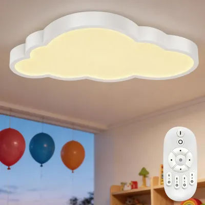 Produktbild von UISEBRT LED Wolken-Deckenleuchte 48W dimmbar mit Fernbedienung, augenschonende LED-Linsen-Lichtquelle, 3000K-6500K, ultradünne Deckenlampe für Kinderzimmer