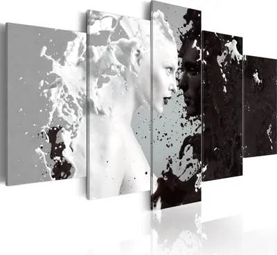 Image de Toiles Milk & Coffee 200 x 100 cm Toile intissé 5 pièces Impression artistique moderne Tableaux muraux XXL Décoration murale Design Tableau mural - Abstrait noir et blanc 020203-4