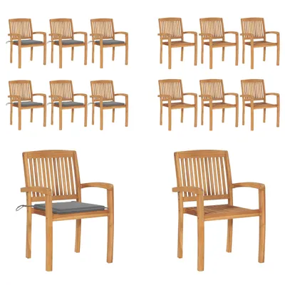 Produktbild von vidaXL Stapelbare Gartenstühle mit Kissen 6 Stk. Massivholz Teak - Gartenstuhl - Gartenstühle - Holzstuhl - Holzstühle