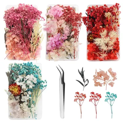 4er-Set Mini-Trockenblumen, bunte Trockenblumen, Dekoration
