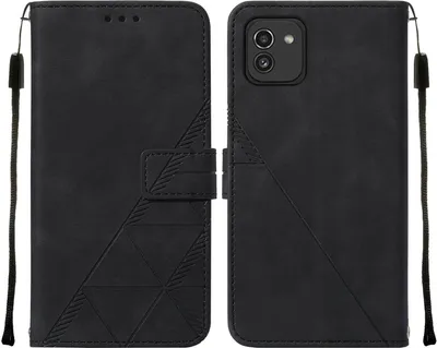 Produktbild von Galaxy A03 Hülle, Schlank Prägung Flip Leder Kartenfächer Schutzhülle mit Ständer für Samsung Galaxy A03 Schwarz