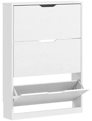 Produktbild von Schuhschrank mit 3 Klappschubladen, für bis zu 12 Paar Schuhe, Spanplatte, 80 x 17 x 108 cm, Weiß