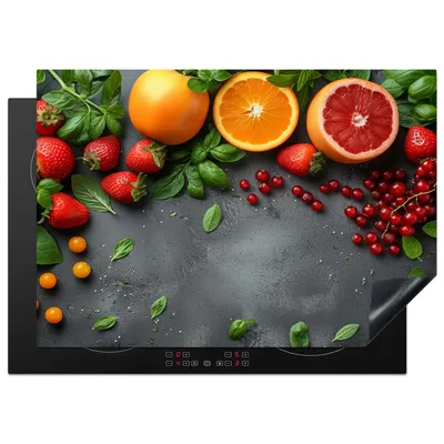 Produktbild von KitchenYeah© Herdabdeckplatte Obst - Bunt - Konkret , 75x52cm, Küche Deko, Glaskeramikkochfeld Herdabdeckung, Abdeckplatte fùr Kochfeld