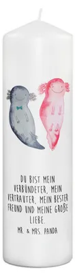 Produktbild von Mr. & Mrs. Panda Kerze Axolotl Freundin 29 x 8 cm XL - Weiß - Geschenk, Molch, Erinnerungskerze, Liebe, Stumpenkerze, Bedruckte, Verliebt, Wachskerze, Erinnerungslicht