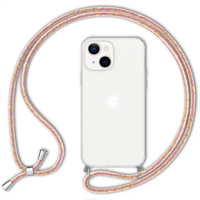 Produktbild von NALIA Handyhülle mit Kette für iPhone 13, Transparentes Hardcase & Handy-Schnur, Robust Vergilbungsfrei Klar Regenbogen
