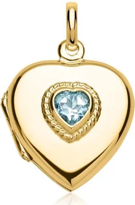 Produktbild von Silber Herzmedaillon Anhänger mit blauem Topas, vergoldet