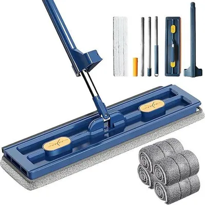 Obrázek produktu pro Modrý mop na podlahu s otočným kloubem a 4 mikrovláknovými utěrkami