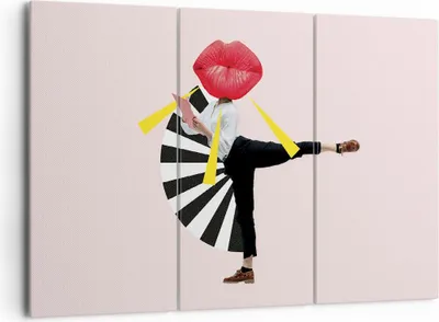 Produktbild von Bild auf Leinwand - Leinwandbild - 3 Teile - Grafik Mund Mann - 165x110cm - Wand Bild - Wanddeko - Wandbilder - Leinwanddruck - Bilder - Wanddekoration - Leinwand bilder - Wandbild - CE165x110-4559