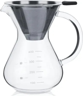 Zdjęcie produktu dla 400 ml szklany ręczny ekspres do kawy z filtrem, dzbankiem i skalą do biura i domu