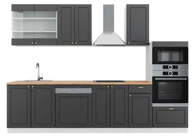 Obrázek produktu pro Kuchyňský kout Vicco Fame-Line Antracitově zlatá/bílá 300 cm s vysokou skříní, PD Dub, Model 42585