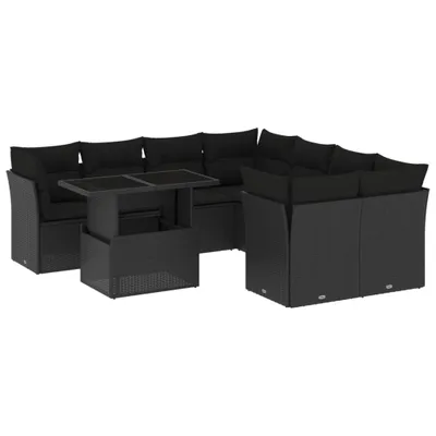Produktbild von vidaXL 9-tlg. Garten-Sofagarnitur mit Kissen Schwarz Poly Rattan