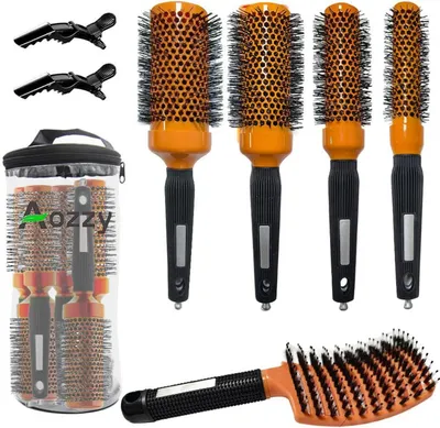 Immagine prodotto di Set professionale di 5 spazzole per capelli rotonde con tecnologia agli ioni di Vetroceramica, effetto massaggio, per districare i capelli