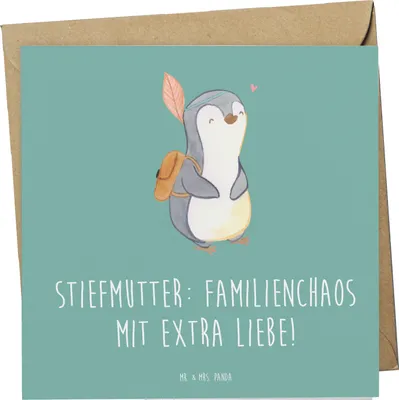 Produktbild von Mr. & Mrs. Panda Grußkarte Stiefmutter Liebe - Meeresbrise - Geschenk, handgemacht, Glückwunschkarte, Besonderes, Stiefkind, handgefertigt, Lächeln, Dankeschön, Freude