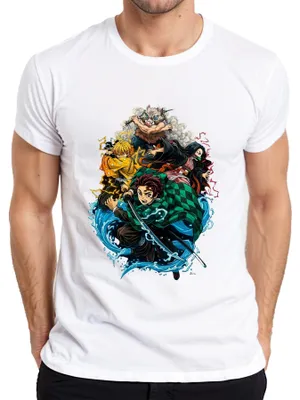 Zdjęcie produktu dla Koszulka męska Demon Slayer Kimetsu no Yaiba Tanjiro Nezuko Zenitsu Fan Gift, Biały, M