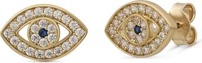 Produktbild von SuzanGold Ohrringe Damen Echtgold Evil Eye Stecker aus 375 Gelbgold mit blauen