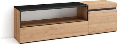 Produktbild von TV-Schrank, Lowboard, 150x35x45cm, Für TV-Geräte bis zu 65", Fernsehtisch, Eiche und Schwarz