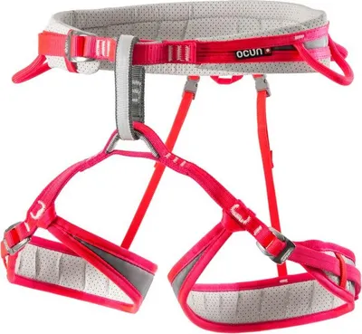 Neon 3 Lady Klettergurt von Ocun in Pink mit grauen Akzenten; geeignet für Kletteraktivitäten.