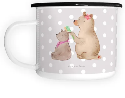 Produktbild von Mr. & Mrs. Panda Pott Bär Kind - Grau Pastell - Geschenk, Mutti, Teetasse, Haferl, Camping Tasse, Bruder, Emaille Becher Outdoor, Mama, Muttertag, Familie, Mutter