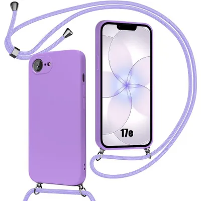 Image de Coque pour iPhone 17e, Protection Silicone Liquide Anti-Rayures Souple Slim avec Cordon Violet