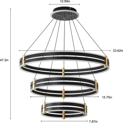 Obrázek produktu pro 3 kruhy kulatý lustr závěsné světlo s dálkovým ovládáním moderní styl LED lustr 112W černá