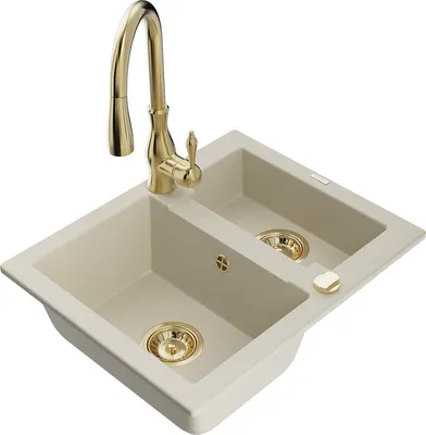 Produktbild von Mexen Carlos 1,5-Becken-Granitspüle mit Mischbatterie Savita, Beige - 6518-69-672601-50