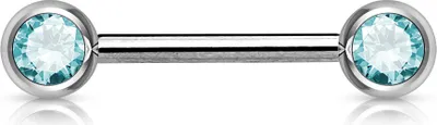 Produktbild von viva-adorno Nippel Barbell Piercing Stab Brustpiercing Chirurgenstahl Doppel Front Kristall Kugeln verschiedene Farben Z283, aqua