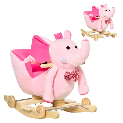 Produktbild von HOMCOM Schaukelpferd mit Rädern, Elefantenform, Schaukelpferd für Babys +18 Monate, mit Kindermusik und Sicherheitsgurt, Belastung 60 kg, 60 x 35 x 45 cm, Rosa